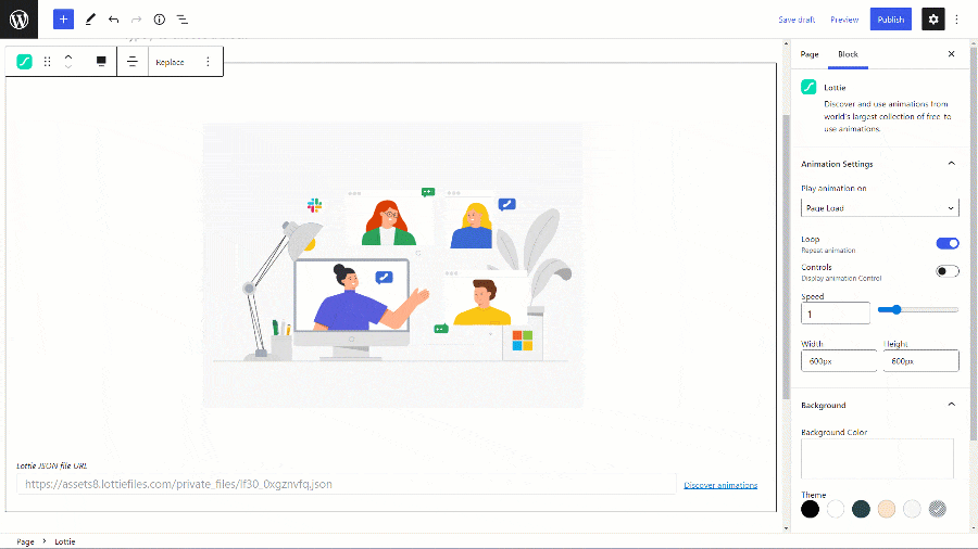 embed lottie animation to wordpress