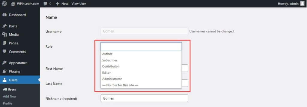 Set a User Role in WordPress Websites