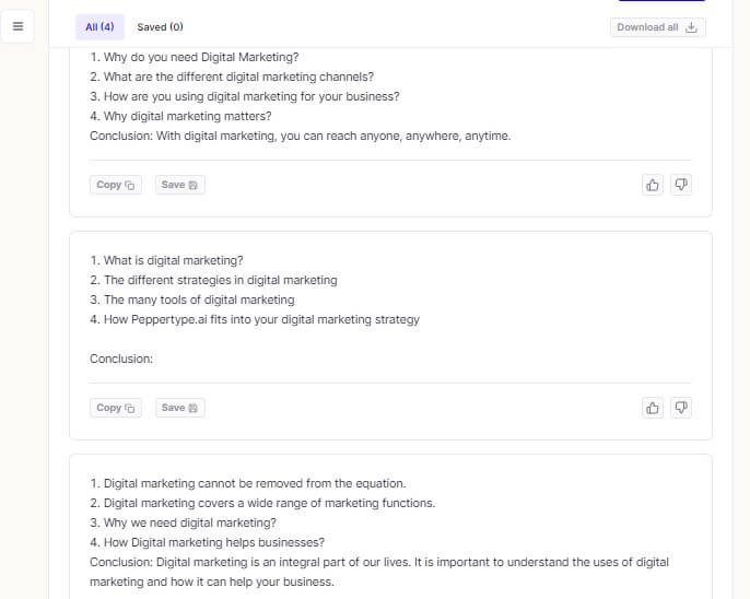 blog outline generated with peppertype