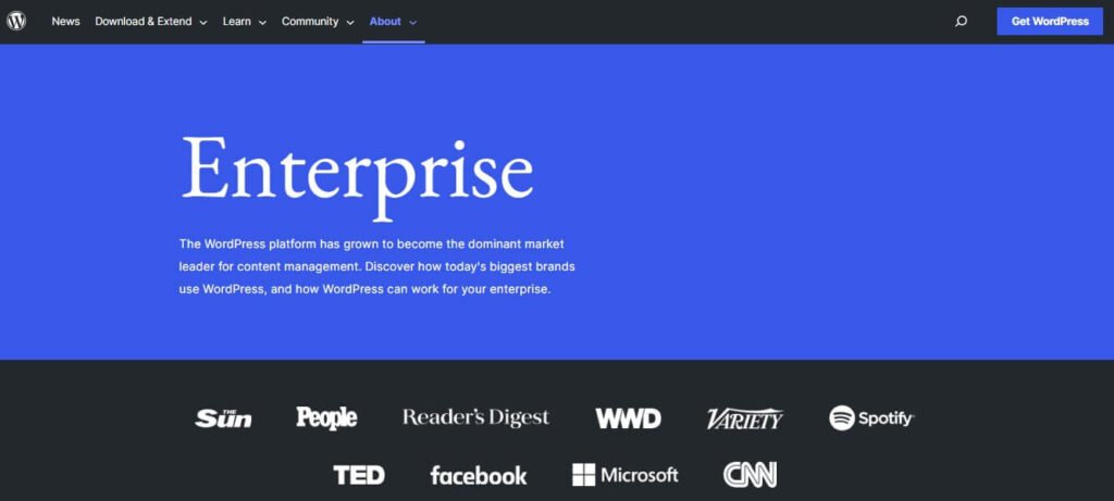 wordpress enterprise section