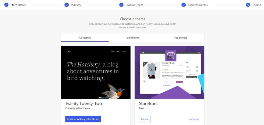 choose a themes for your WooCommerce store