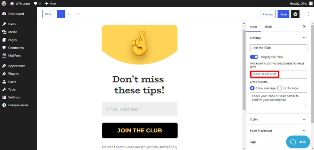 customize form