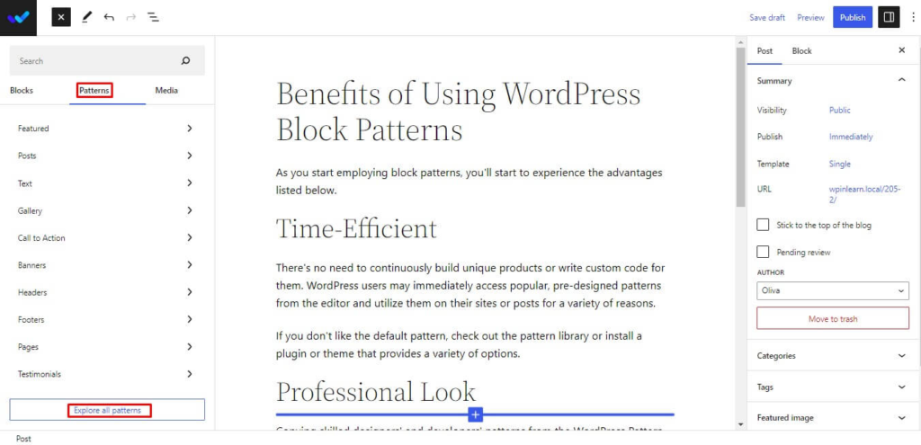 explore all WordPress blocks Pattern