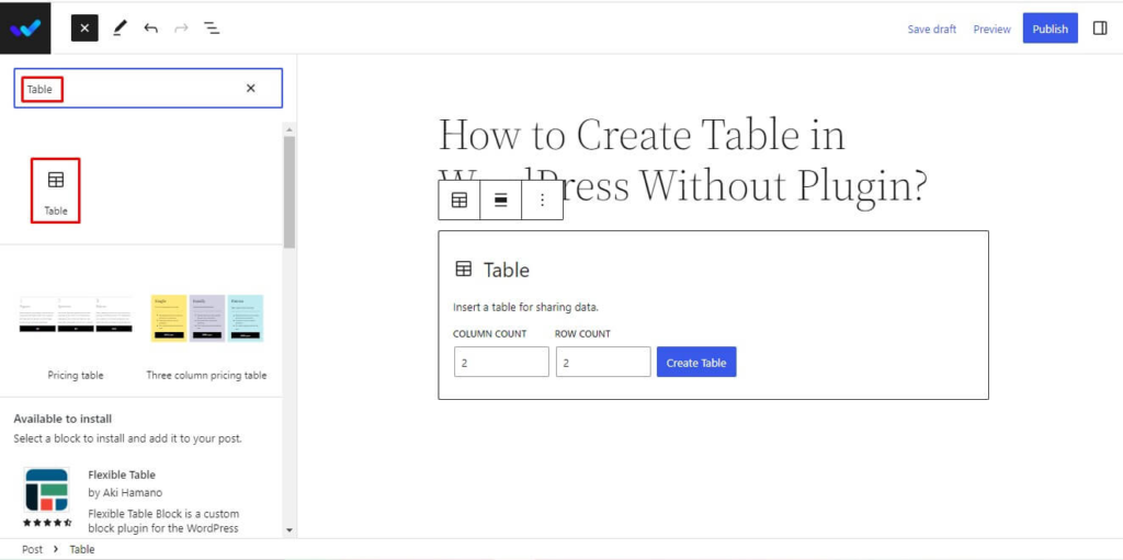 Insert Table In WordPress