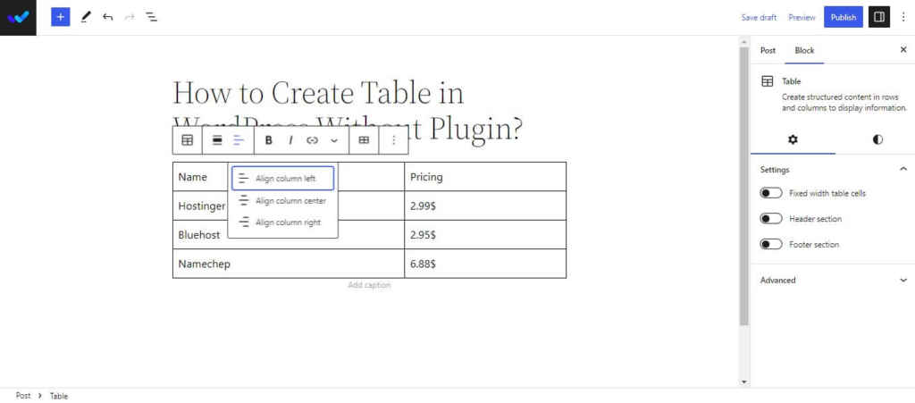 Adjust Column Alignment