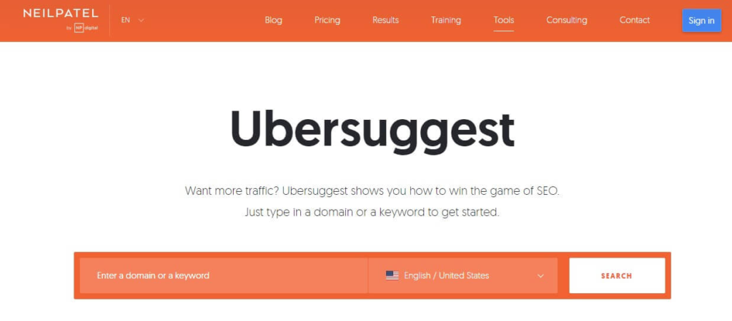 ubersuggest: keyword research tool